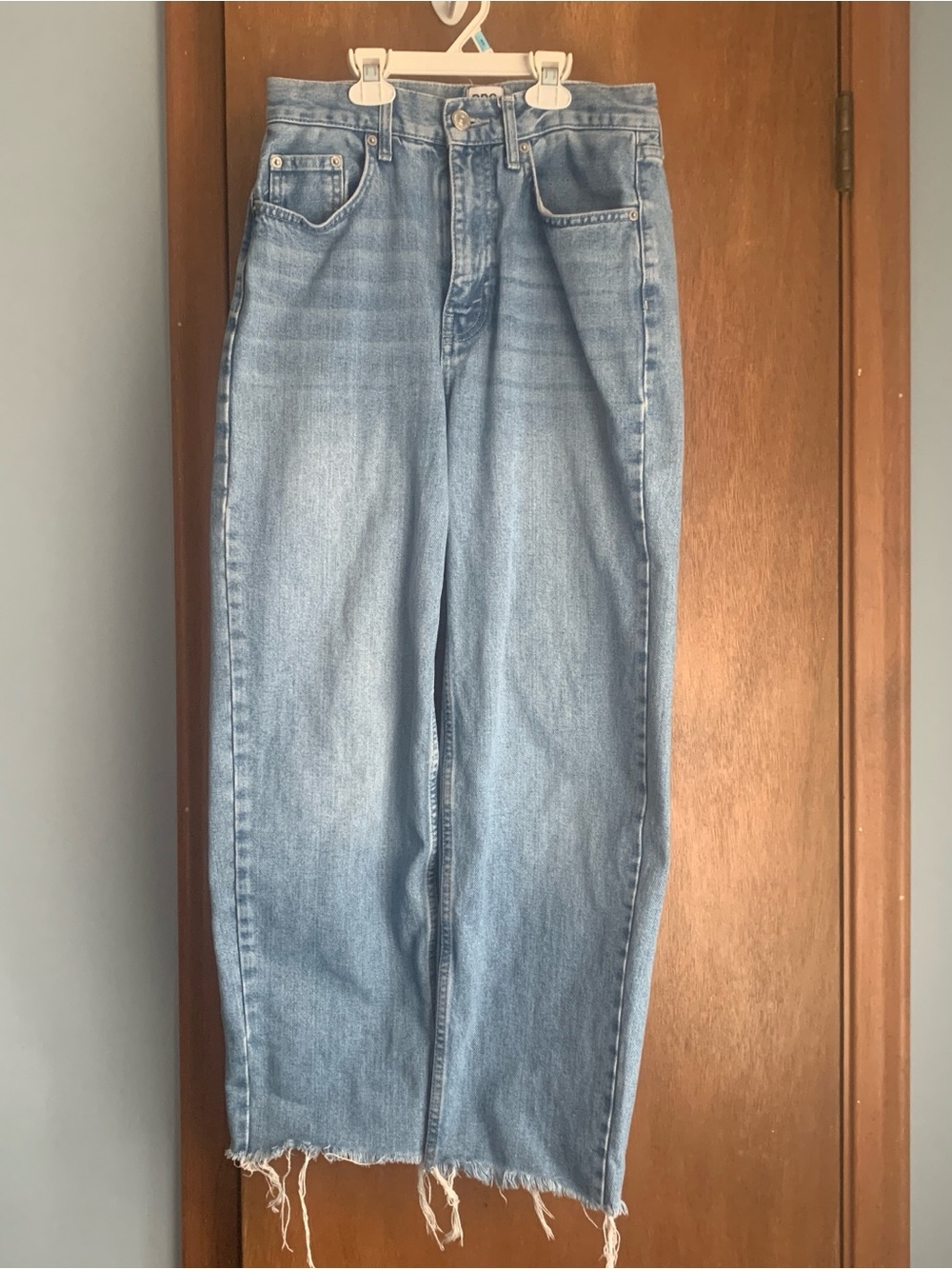 BDG High-Rise Baggy Jeans Light Blue with Frayed Hem